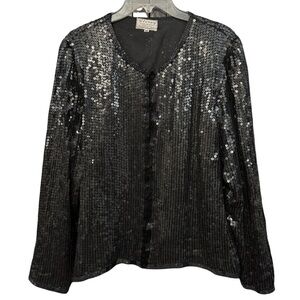 Stenay Black Silk Sequin Blouse Medium Long Sleeve Party Top